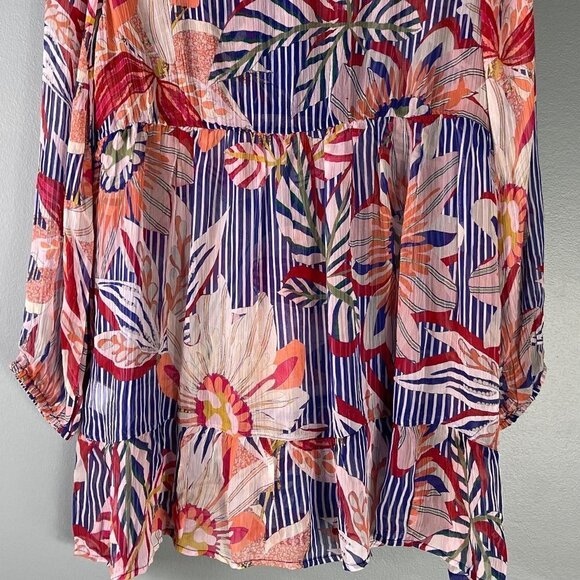 Soft Surroundings Tory Tunic Womens Sz XS Floral Stripes Sheer Boho Embroidered - Picture 9 of 11